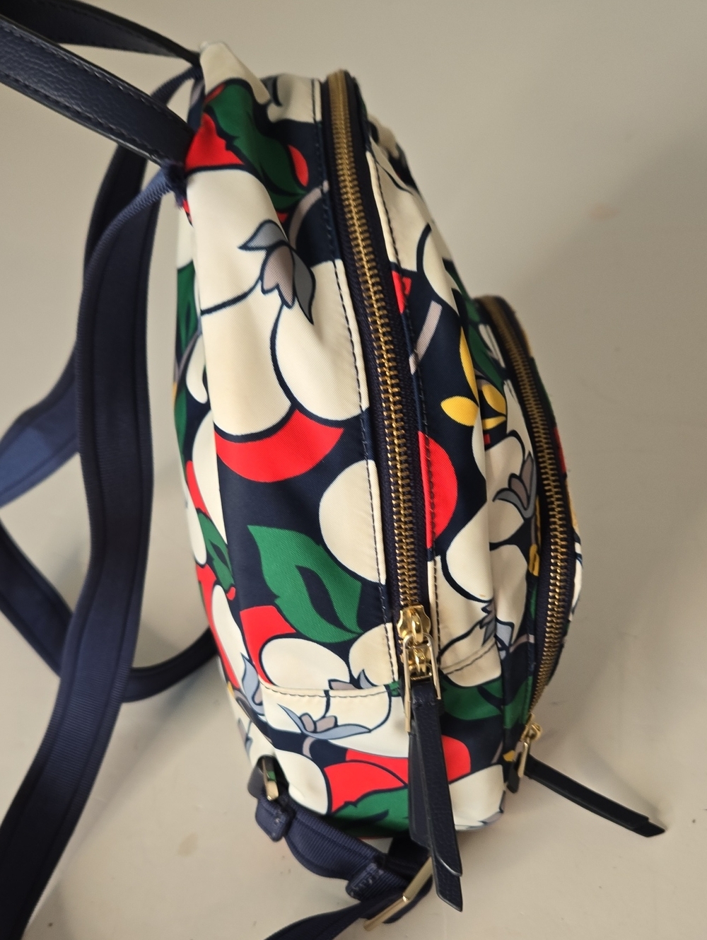 Kate Spade Floral Mini Backpack in Navy, White, Red & Green - Picture 5 of 16
